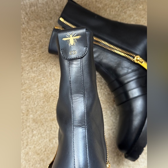 Dior Black Leather Footwear with Gold Details - Picture 11 of 12